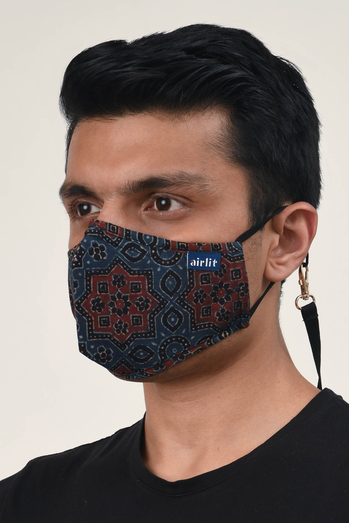 STAR STRUCK Ajrakh Hand Block Printed cotton Reusable Mask/4 Layer Breathable /With Nosepin/Lab tested Antimicrobial/Antiviral/Coolit™/Handmade - image 4
